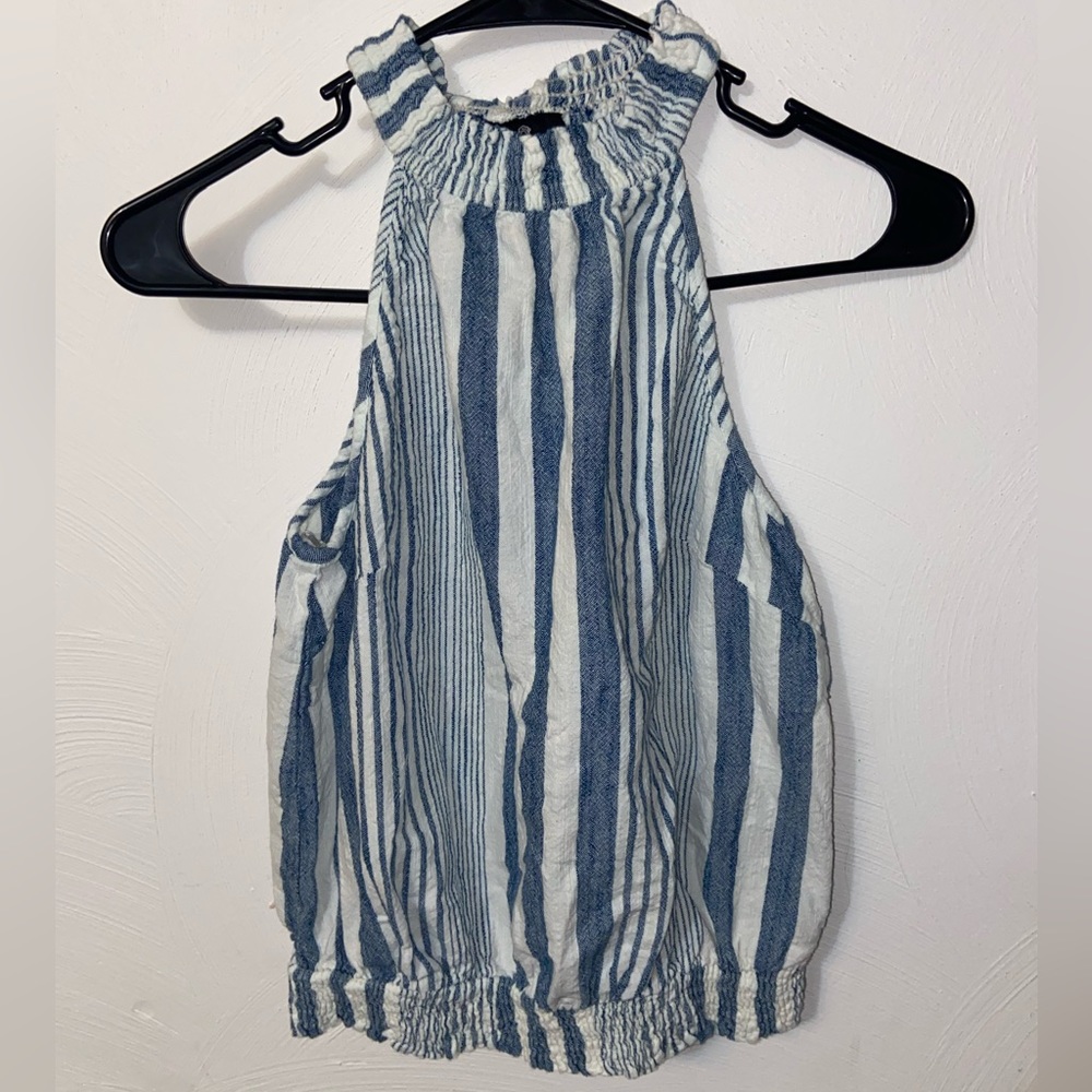 Angie Halter with Scrunchy Bottom Stripe White/Blue Size L